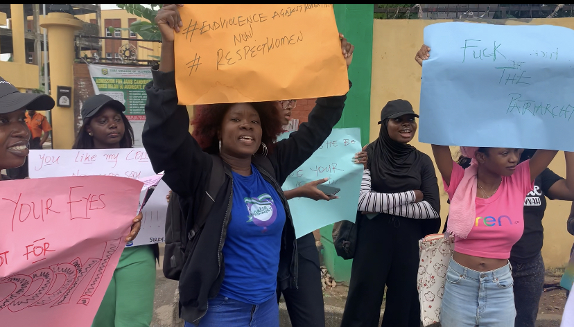 Nigerian feminists protesting against men raping women in Lagos.