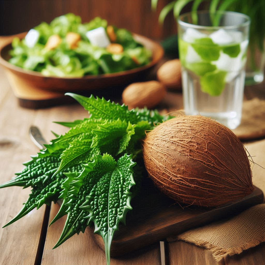 An image of coconut and bitter leaf.