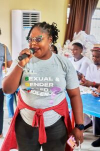 Ms. Oluwakemi Bello, DSVA’s Head of Field Operations, educating the public on Sexual Gender-Based Violence.