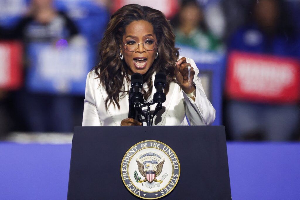 Oprah Winfrey at the final campaign rally for Kamala Harris in Philadelphia.