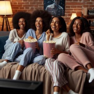 An image of women watching a movie.