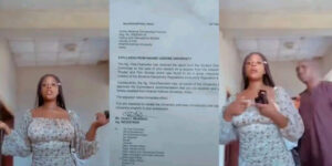 A collage photo of precious, her expulsion letter and Dr Okoye in her video.