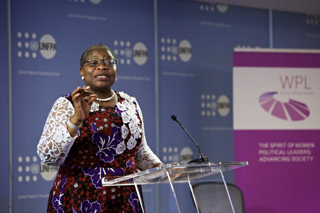 Oby Ezekwesili in front of a pupit