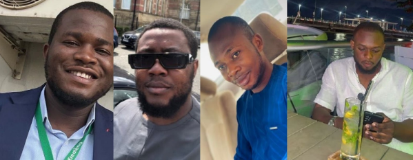 L-R: Mr Eniola @mroieniola, Brian Brian @NwanevuBrianda1, Crespo @PRINCIPAL_XYX, and Olajuwon Idan Gan Gan @Leosmart6701, who used Grok AI to undress women on Twitter. Photo Source: X