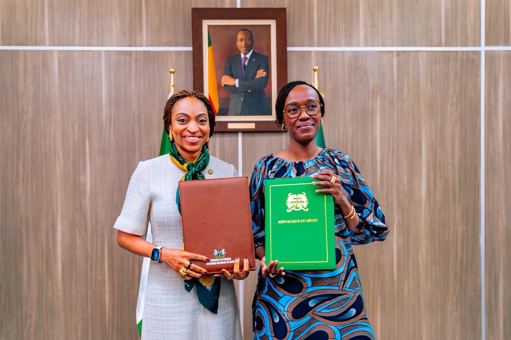 Nigeria’s Minister of Industry, Trade and Investment, Dr. Jumoke Oduwole and Benin Minister of Industry and Trade, Ms. Shadiya Alimatou Assouman. Photo source: Dr. Jumoke Oduwole on X