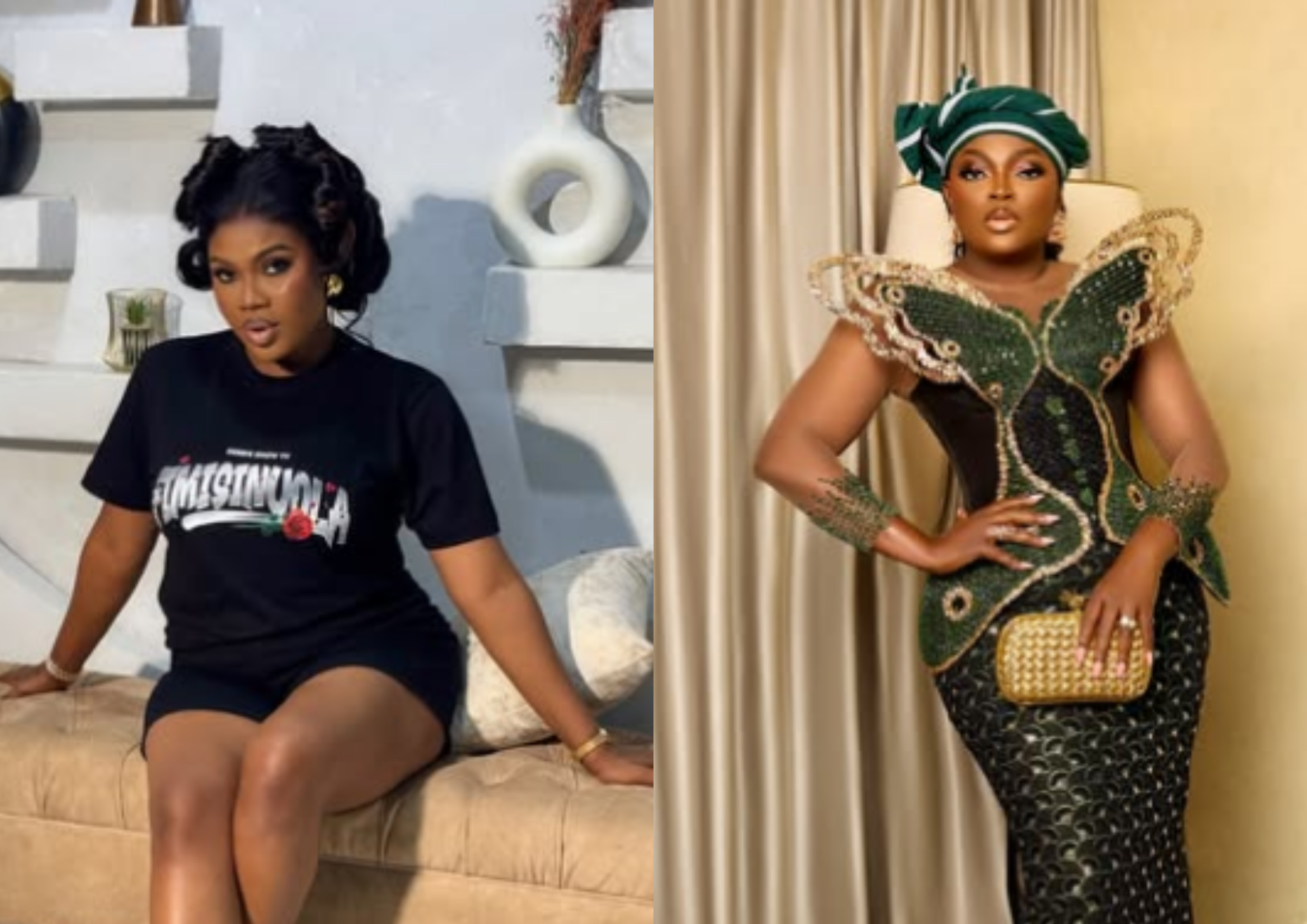 Photo collage of Debbie Shokoya and Funke Akindele.
