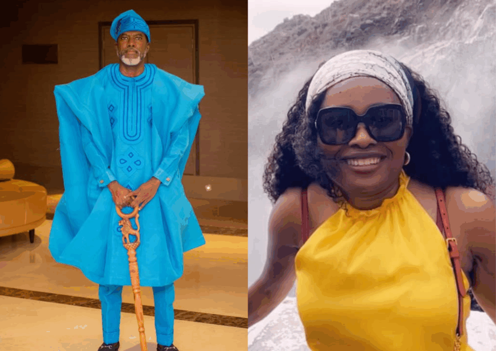 A collage picture of Reno Omokri and ex wife, Tuokpe Onuwaje.