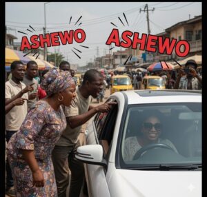 People screaming “Ashewo” on a woman.