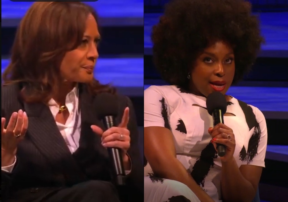 A collage of Chimamanda Ngozi Adichie and Kamala Harris.