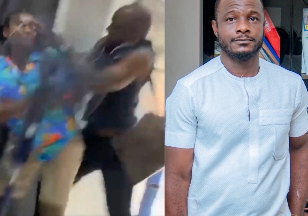 A screenshot of Courage trying to suffocate Mary.