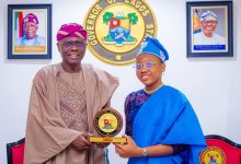 Esther Etiyemonu and Governor Babajide Sanwo-Olu. Source: Sanwo-Olu's X handle