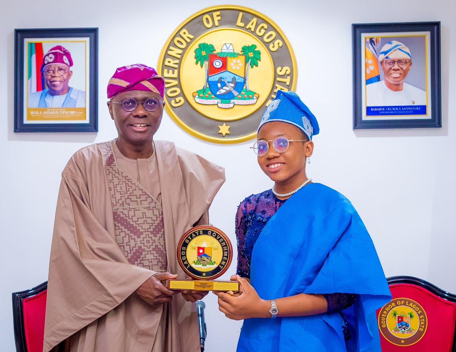 Esther Etiyemonu and Governor Babajide Sanwo-Olu. Source: Sanwo-Olu's X handle