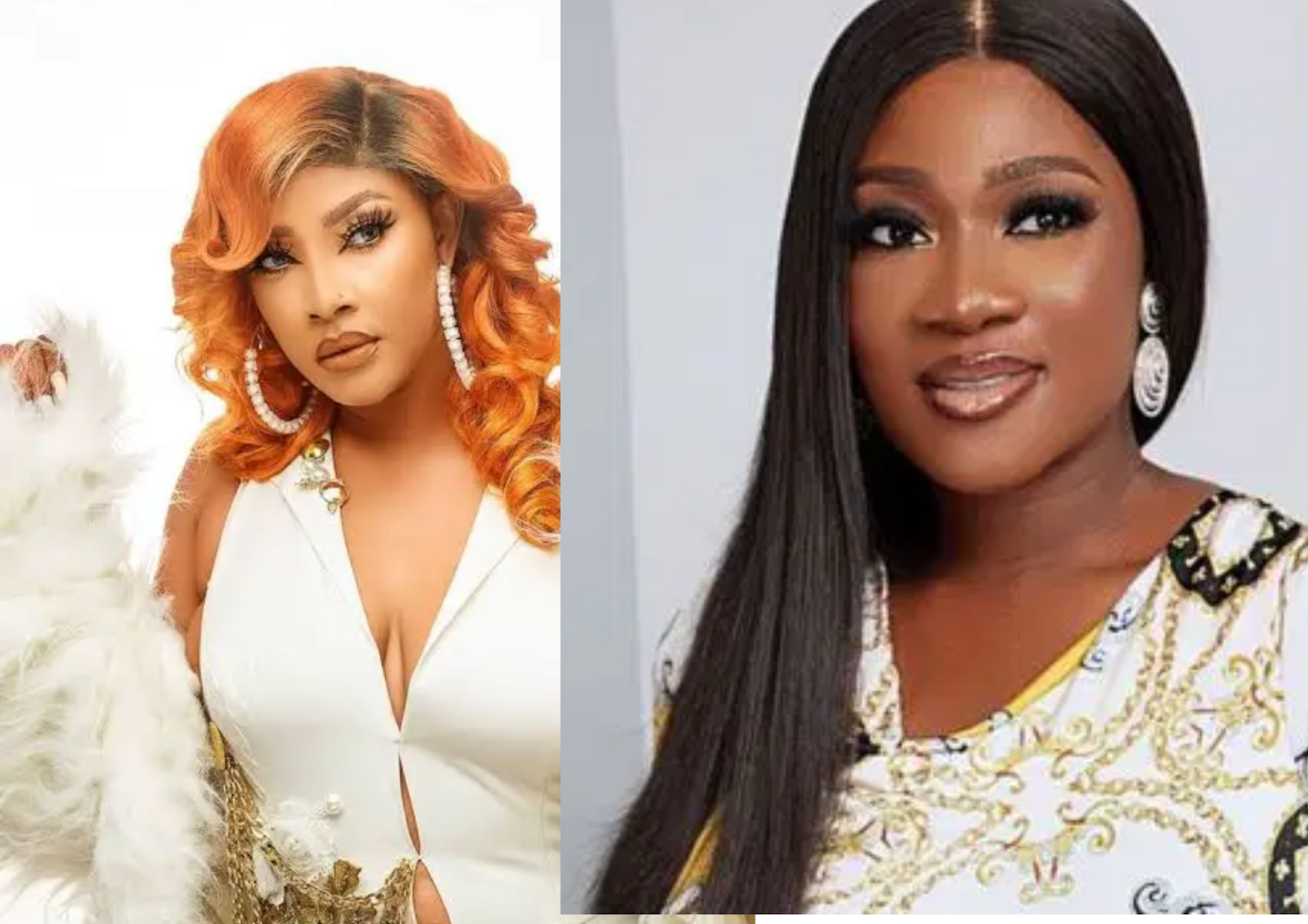 A collage of Angela Okorie and Mercy Johnson