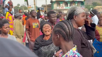 Screenshot from viral video of elderly women crying out