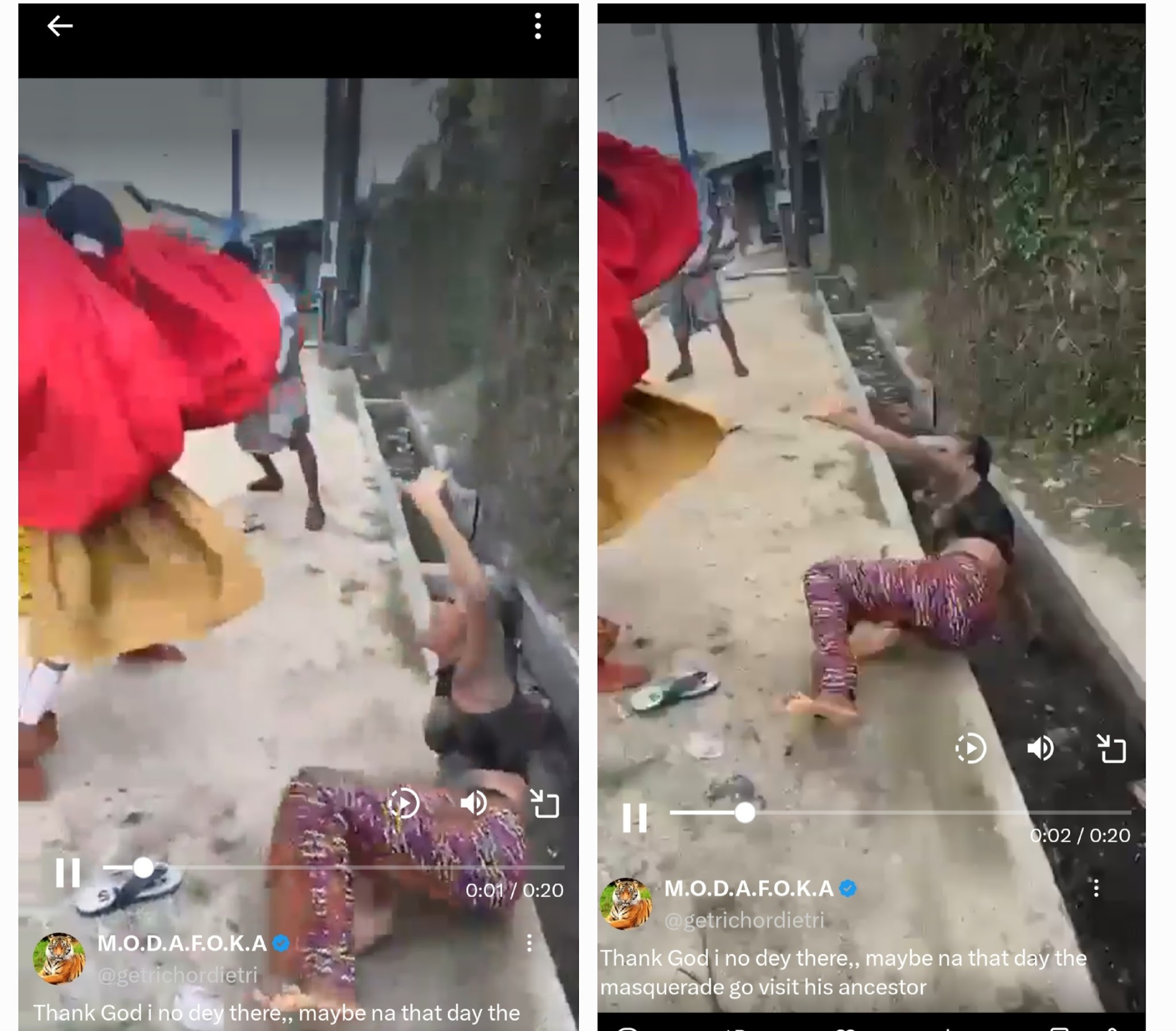 Picture of the woman being beaten by masquerade. Photo credit: SaharaReporters on X