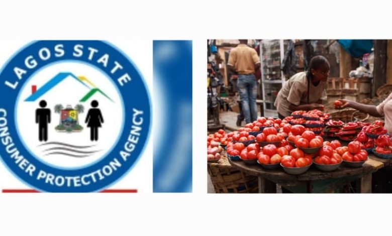 A woman selling tomatoes and the LASCOPA logo. Photo credit: NFM