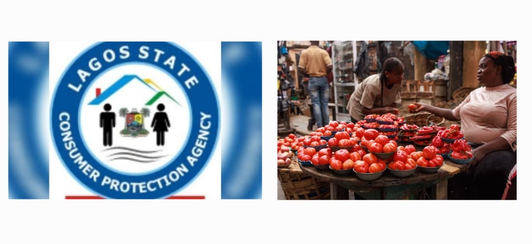 A woman selling tomatoes and the LASCOPA logo. Photo credit: NFM