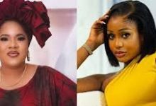 Photo collage of Toyin Abraham and Uche Montana. Source: Instagram