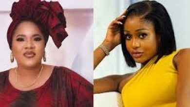 Photo collage of Toyin Abraham and Uche Montana. Source: Instagram