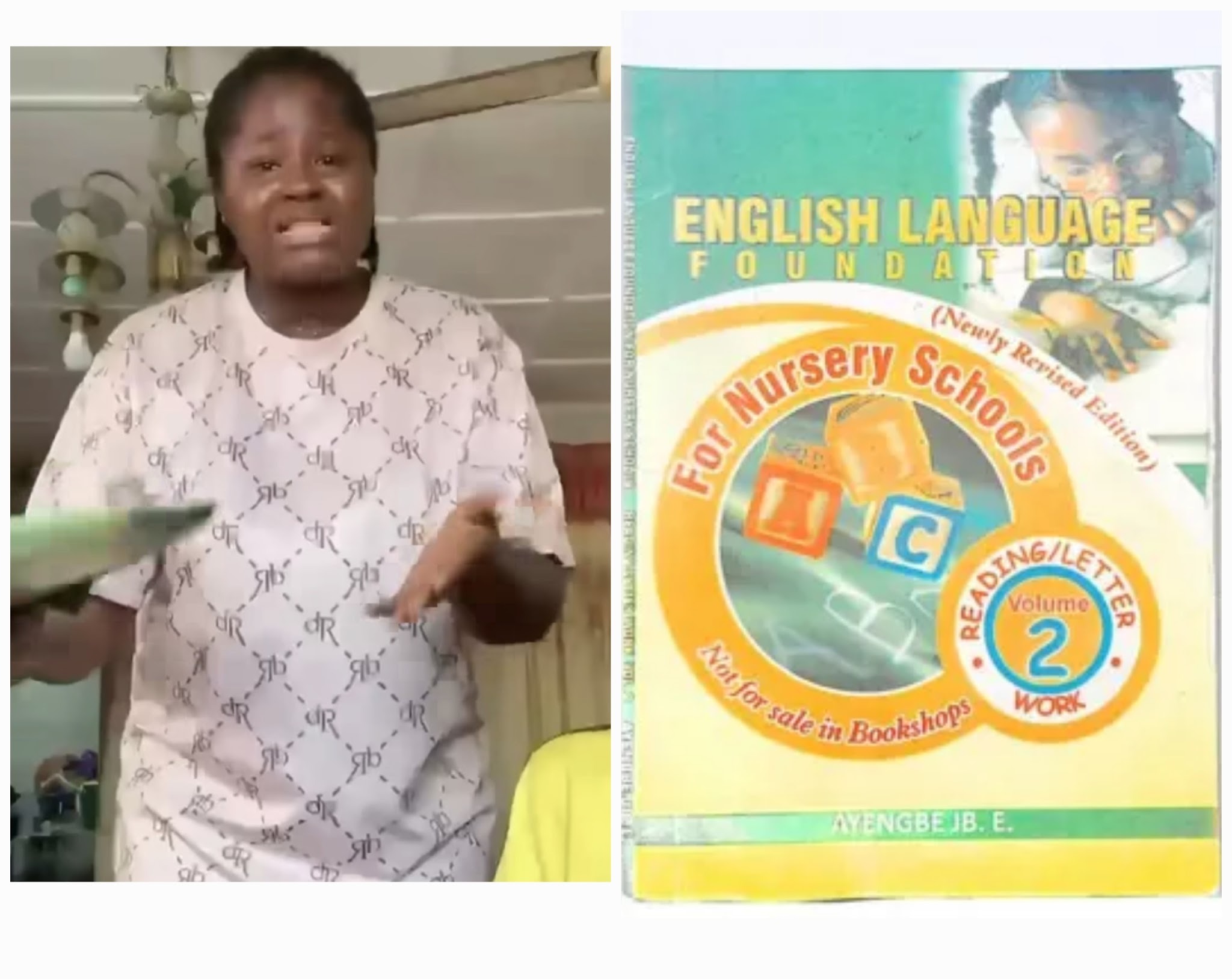 A collage of Mary Udoka and the controversial nursery textbook. Photo credit: NFM
